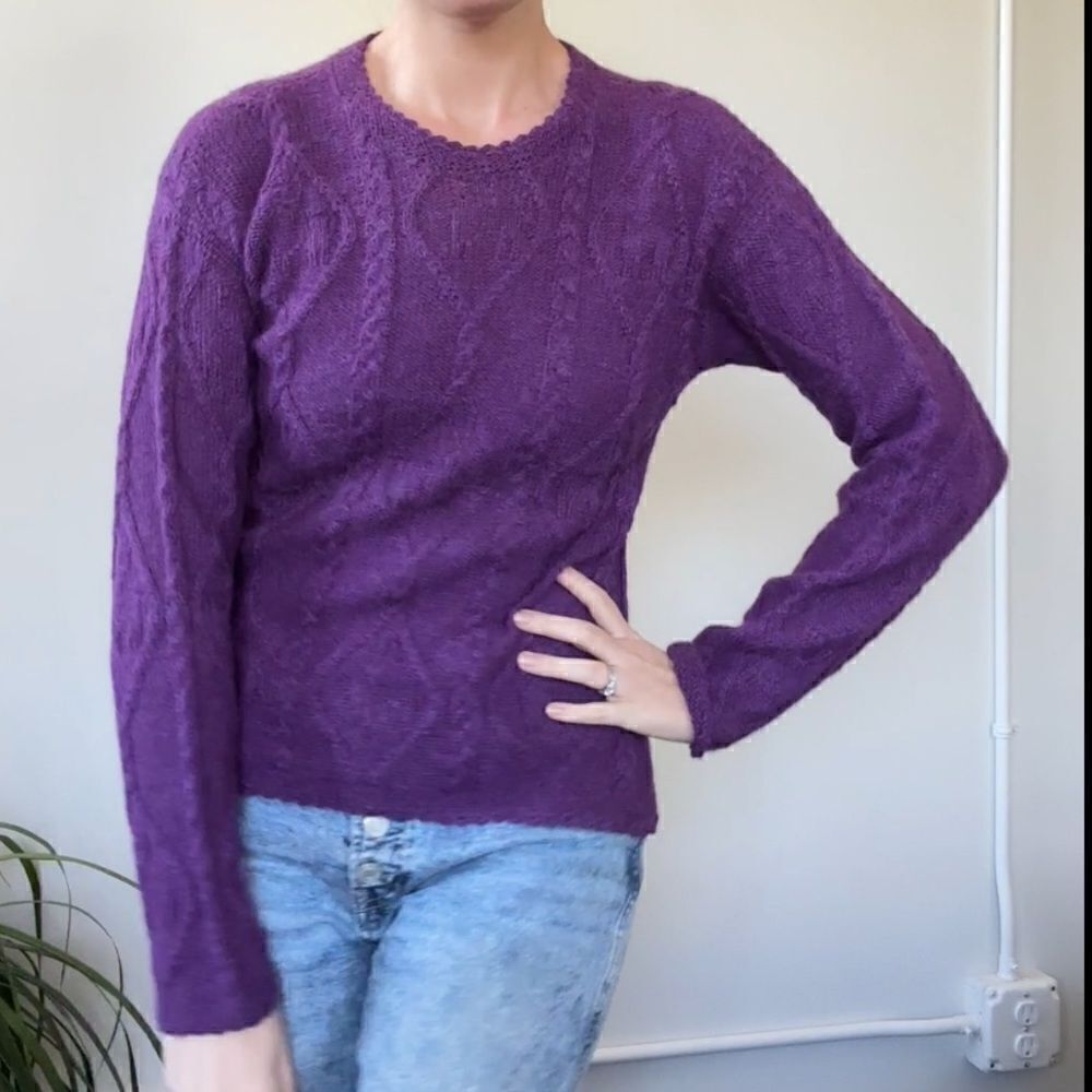 La Vicunita Womens S 100% Baby Alpaca Cable Knit Purple Sweater - Picture 4 of 14